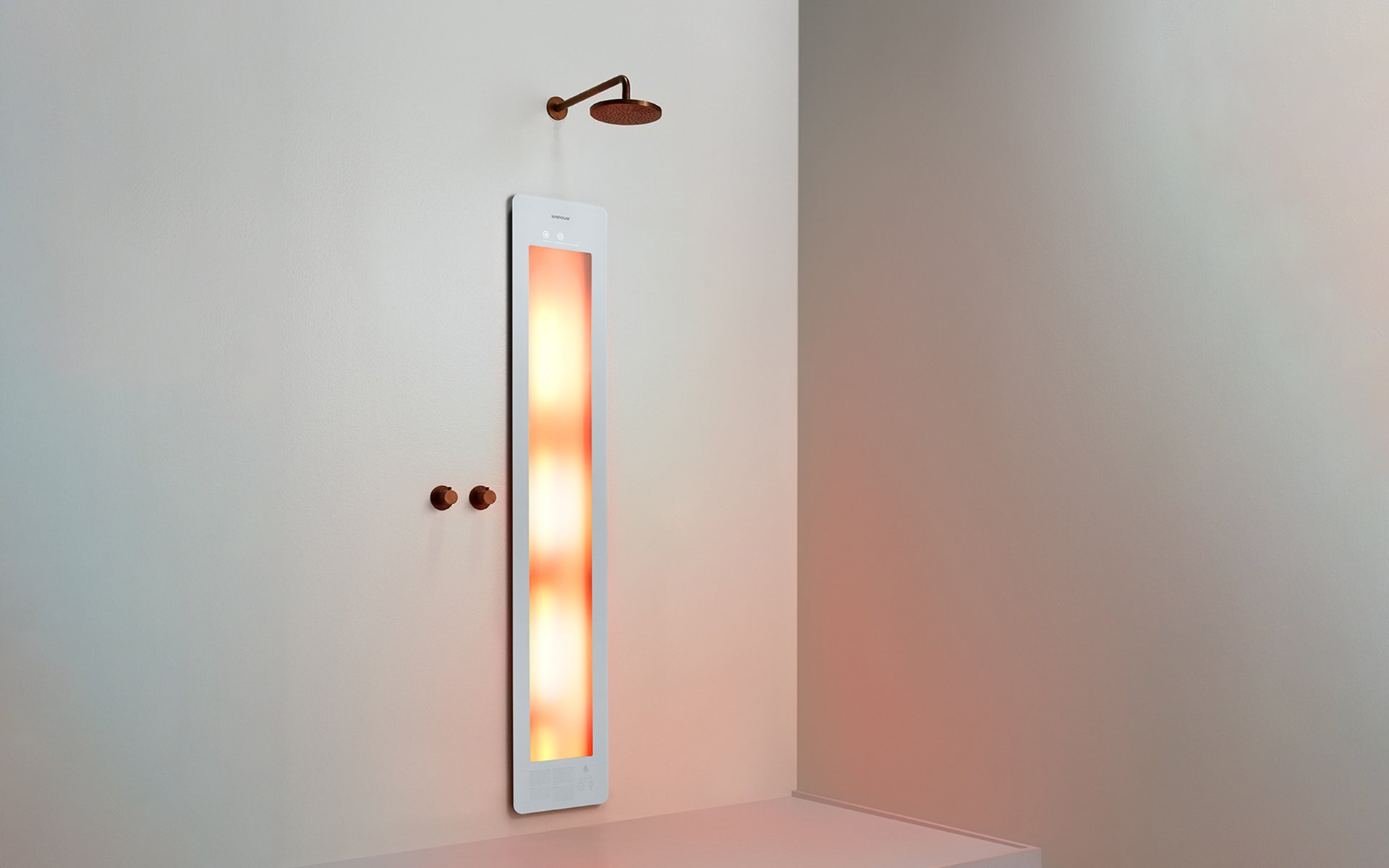 The Sunshower ONE unit, infrared lamps visible. Same scale as the PLUS.